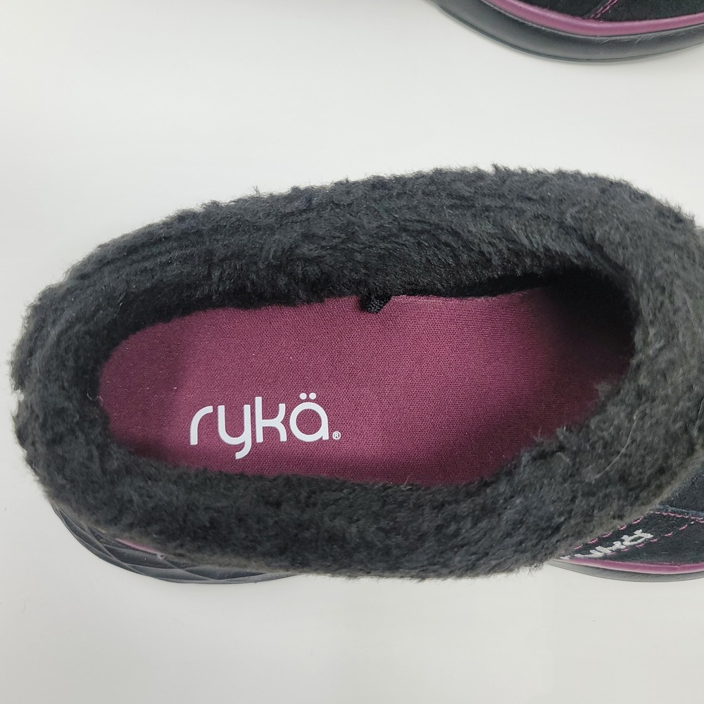 Ryka Womens Black Purple Suede Faux Fur Comfort Slip On Clogs Mules 7.5W New - Picture 7 of 10